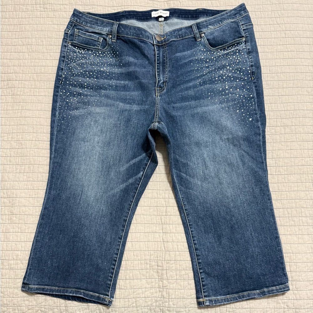 Lane Bryant Mid Rise Pedal Rhinestones Flex Magic Crop Jeans Women's 26